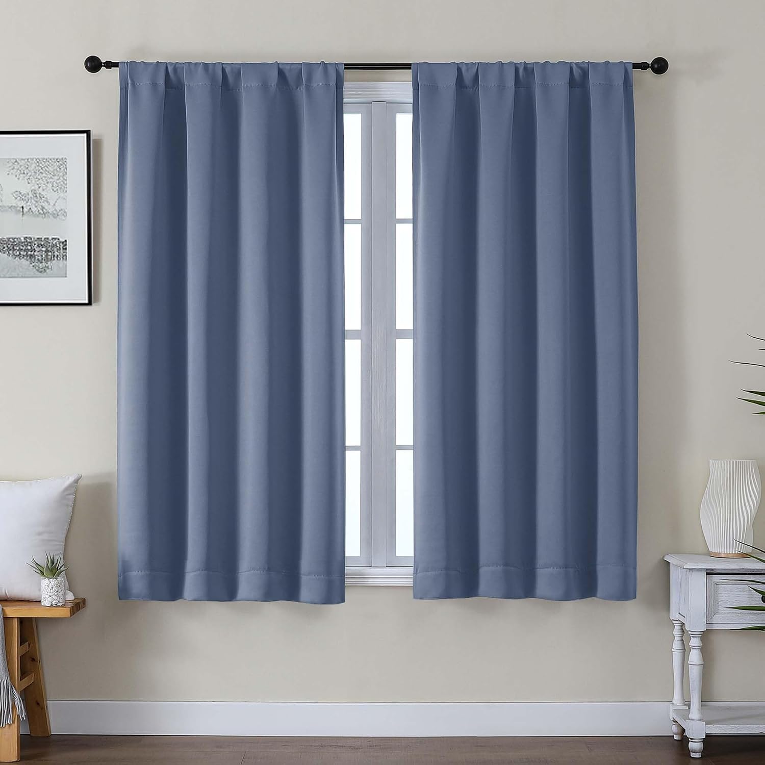 Gwine Denim Blue Blackout Curtains for Bedroom 54 Inches Long, Thermal Insulated Room Darkening Curtains for Living Room Each 40" Wx54 L…