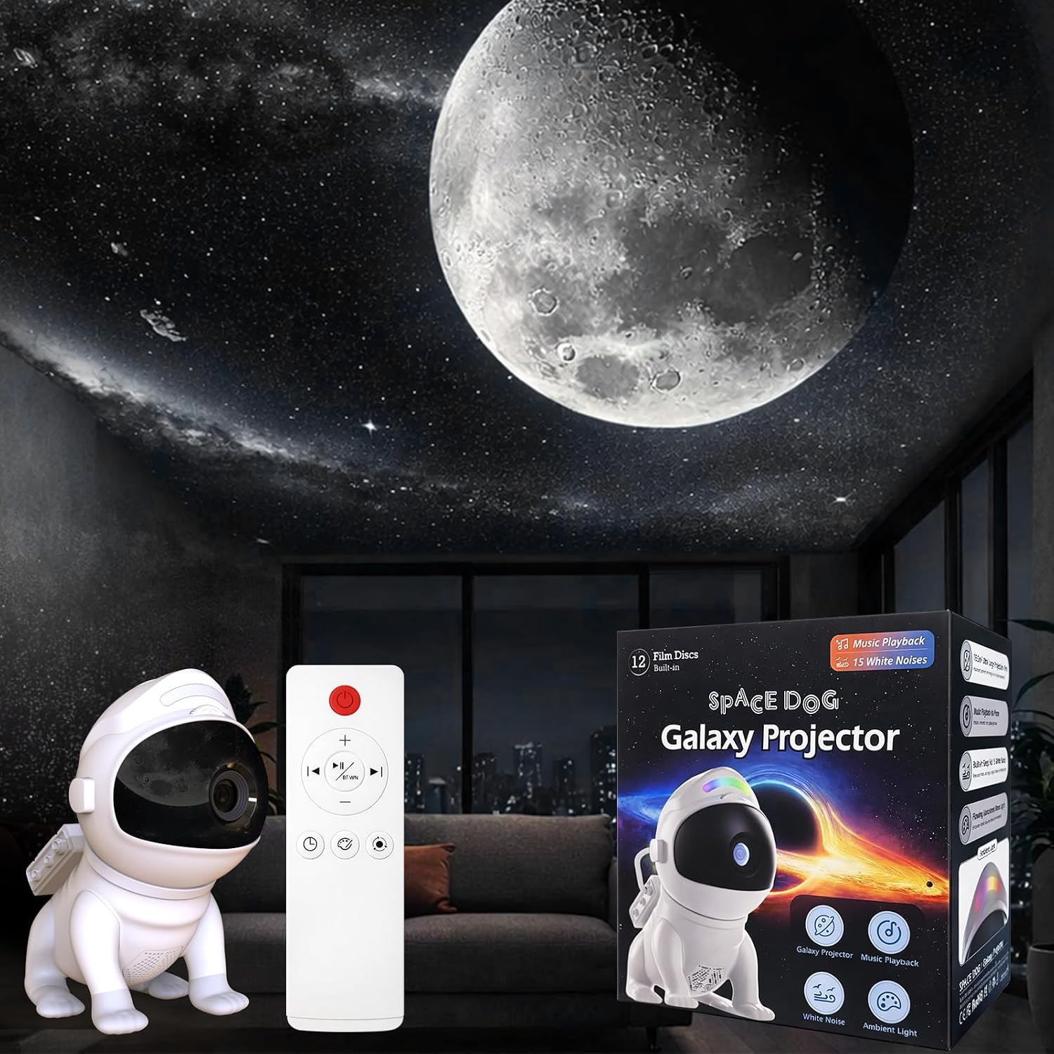 Upgraded Planetarium Projector with White Noise & Bluetooth Speaker, Astronaut Space Light Galaxy Projector for Bedroom, Ceiling Star…