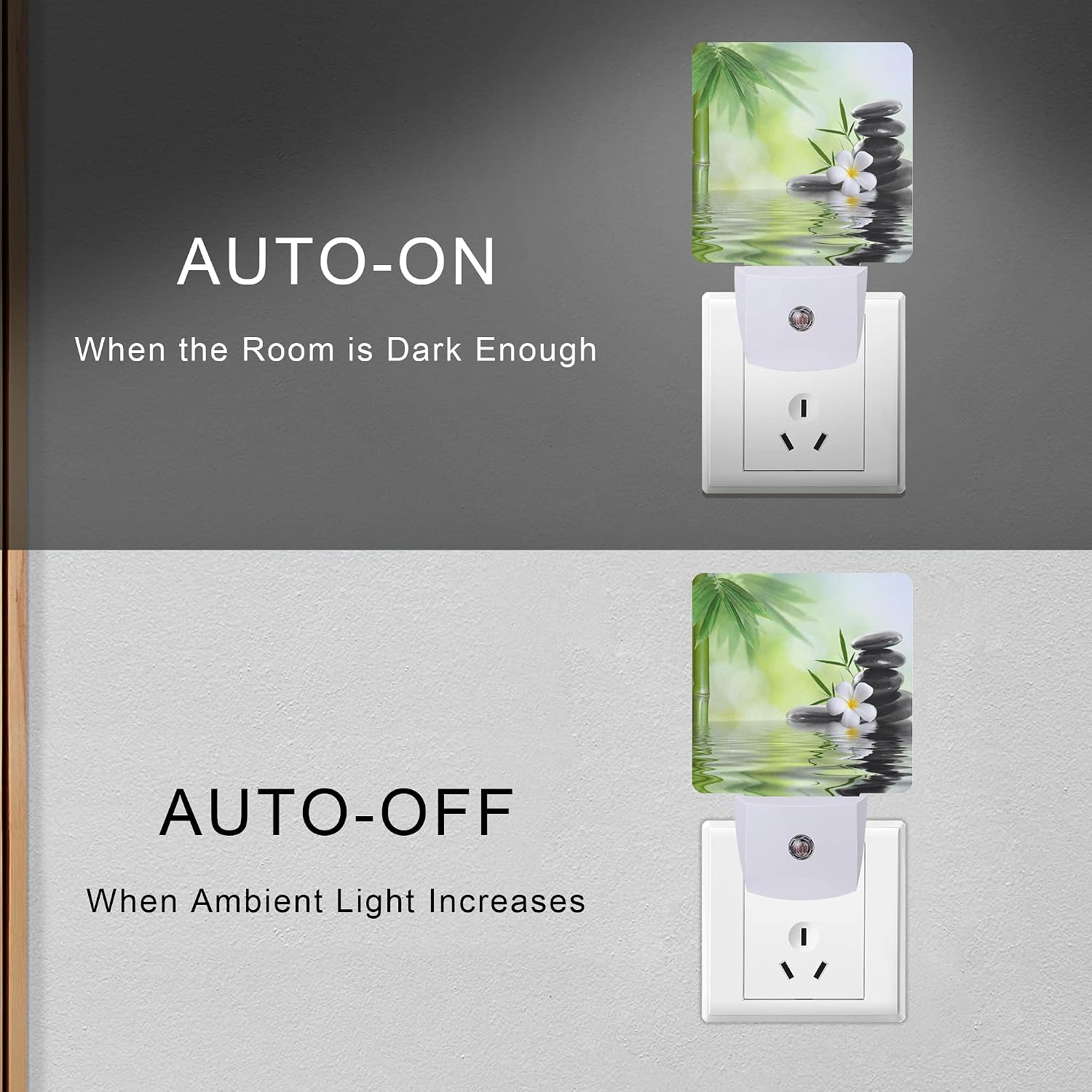 Zen Stones Bamboo Tree Jasmine Flower Spa Night Light Plug-in LED Nightlights Auto Sensor Night Lamp Dusk-to-Dawn Lamp Home Decor for…