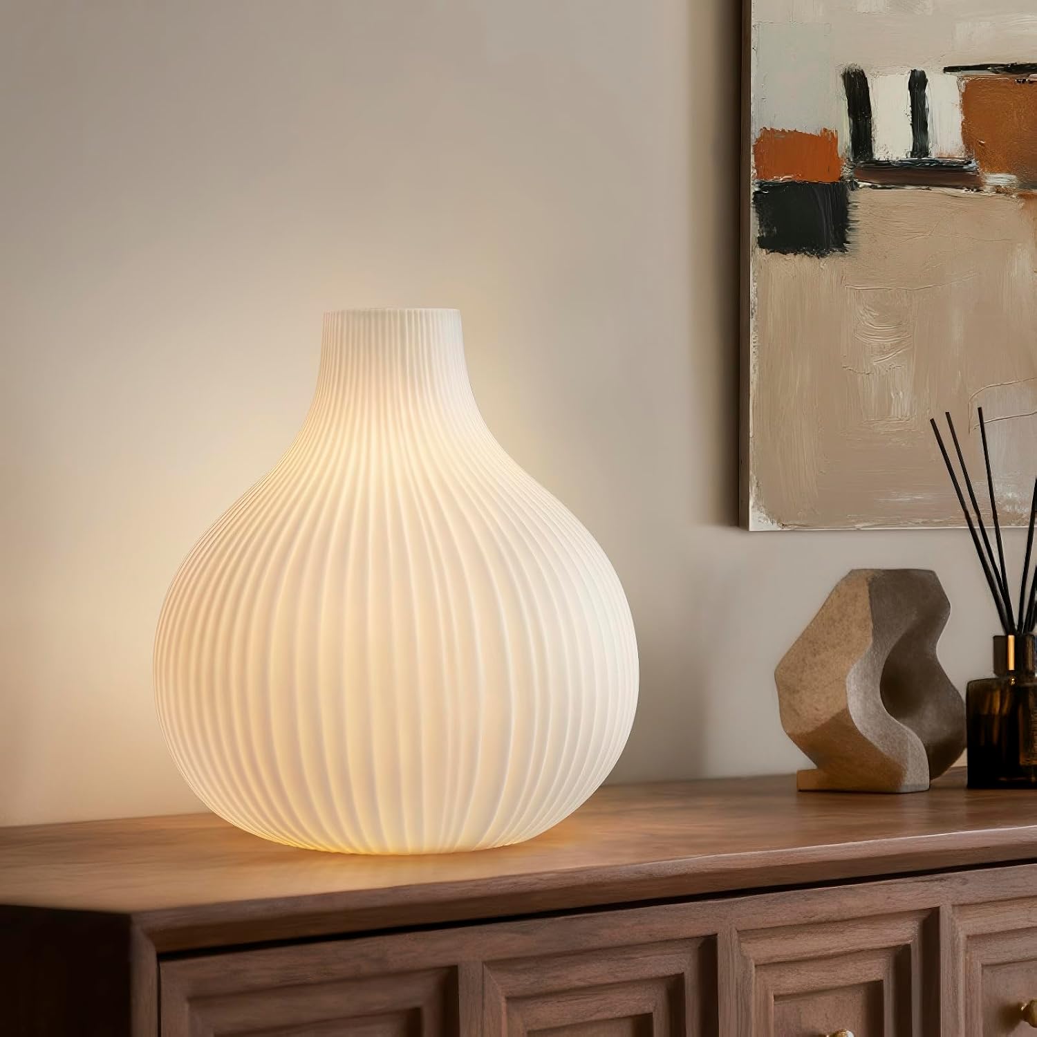 Rondure 8.7" Modern Ceramic Table Lamp, Fully Dimmable Modern Bedside Lamps for Bedroom, Living Room and Nightstand, White Translucent Cera…