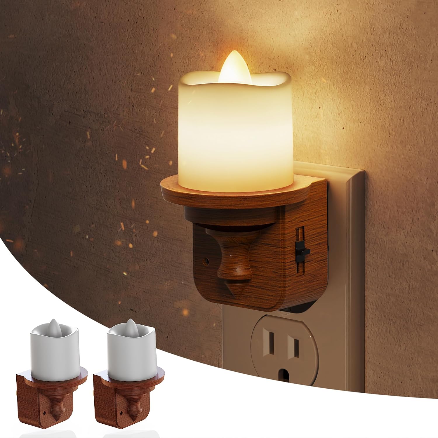 L LOHAS LED Night Light, 2 Pack Flameless Candle Night Light Plug in, Dusk to Dawn Sensor, 0-100LM Dimmable Nightlight, 3000K Soft White…