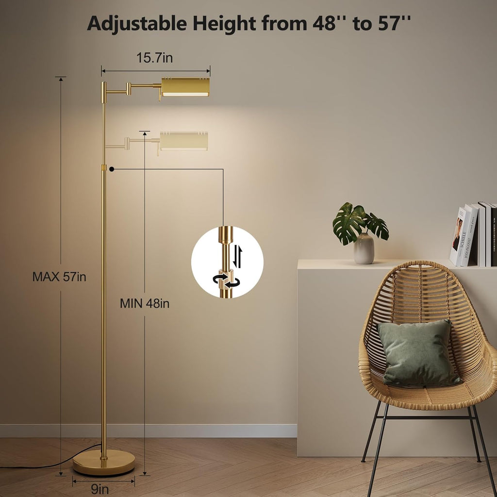 SUNMORY Dimmable LED Pharmacy Floor Lamp, 16W/1500LM Bright Reading Floor Lamp with Remote & Touch Control, 350°Swing Arm, Adjustable…