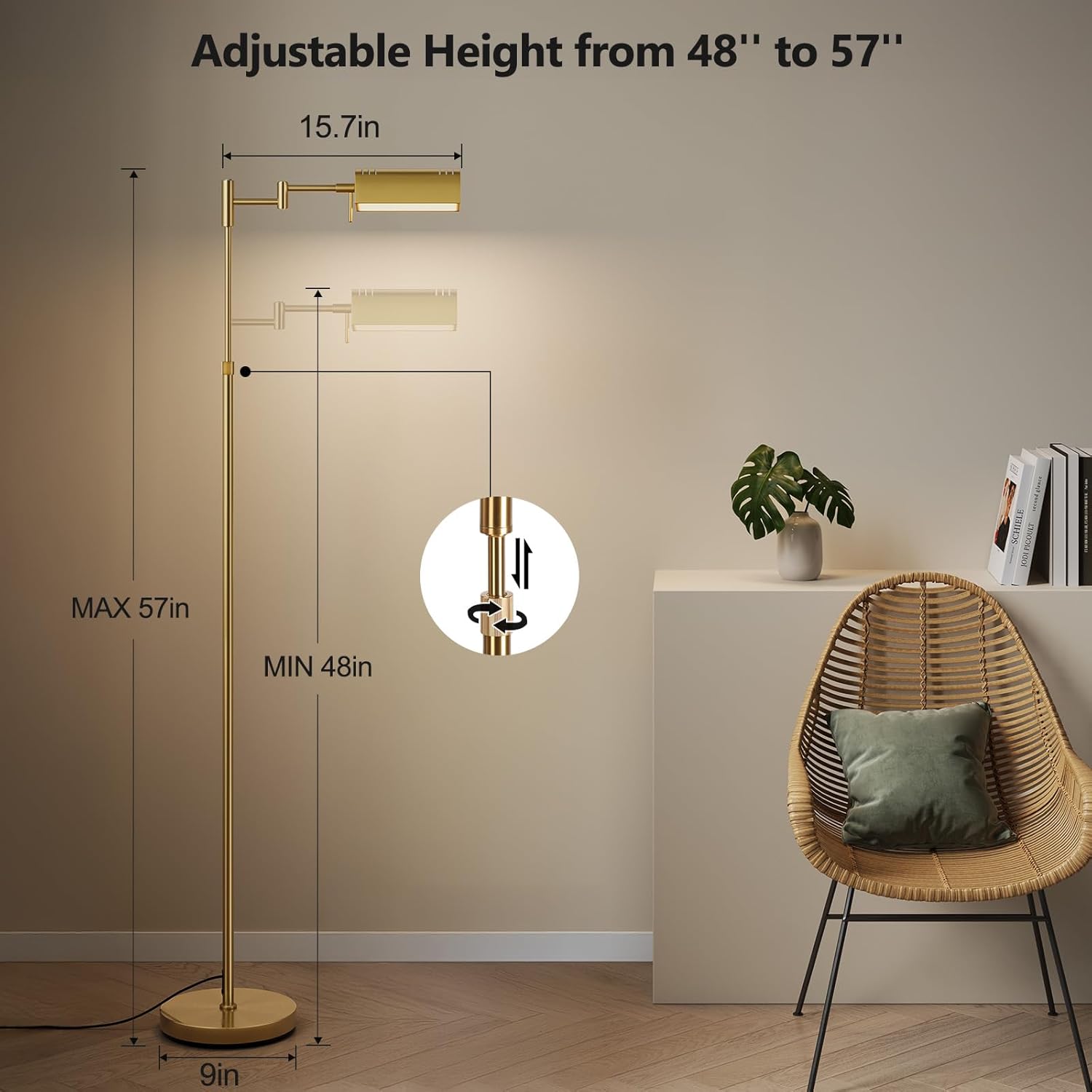 SUNMORY Dimmable LED Pharmacy Floor Lamp, 16W/1500LM Bright Reading Floor Lamp with Remote & Touch Control, 350°Swing Arm, Adjustable…