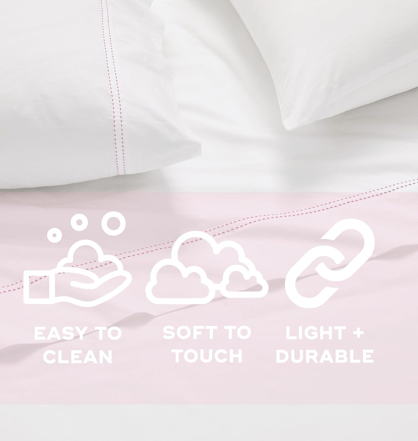Scout 100% Cotton Percale Pick Stitch 2-Piece King Pillowcases in White/Pink Lemonade, Solid Color, Oeko-TEX Certified Cotton White