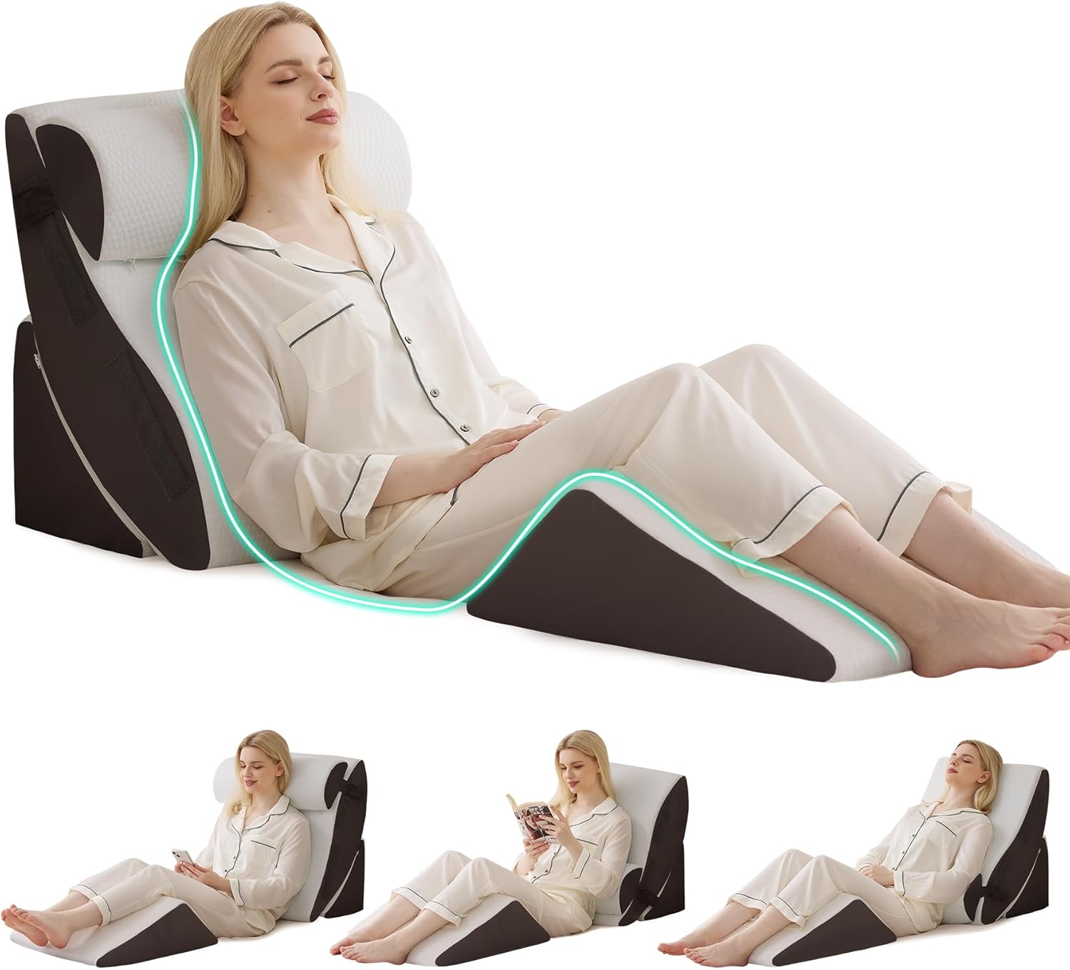 BambulexForaBetterLife 4PCS Wedge Pillow Set for After Surgery, Orthopedic Bed Wedge Pillow for Back, Sitting Up in Bed, Acid Reflux, Adju…