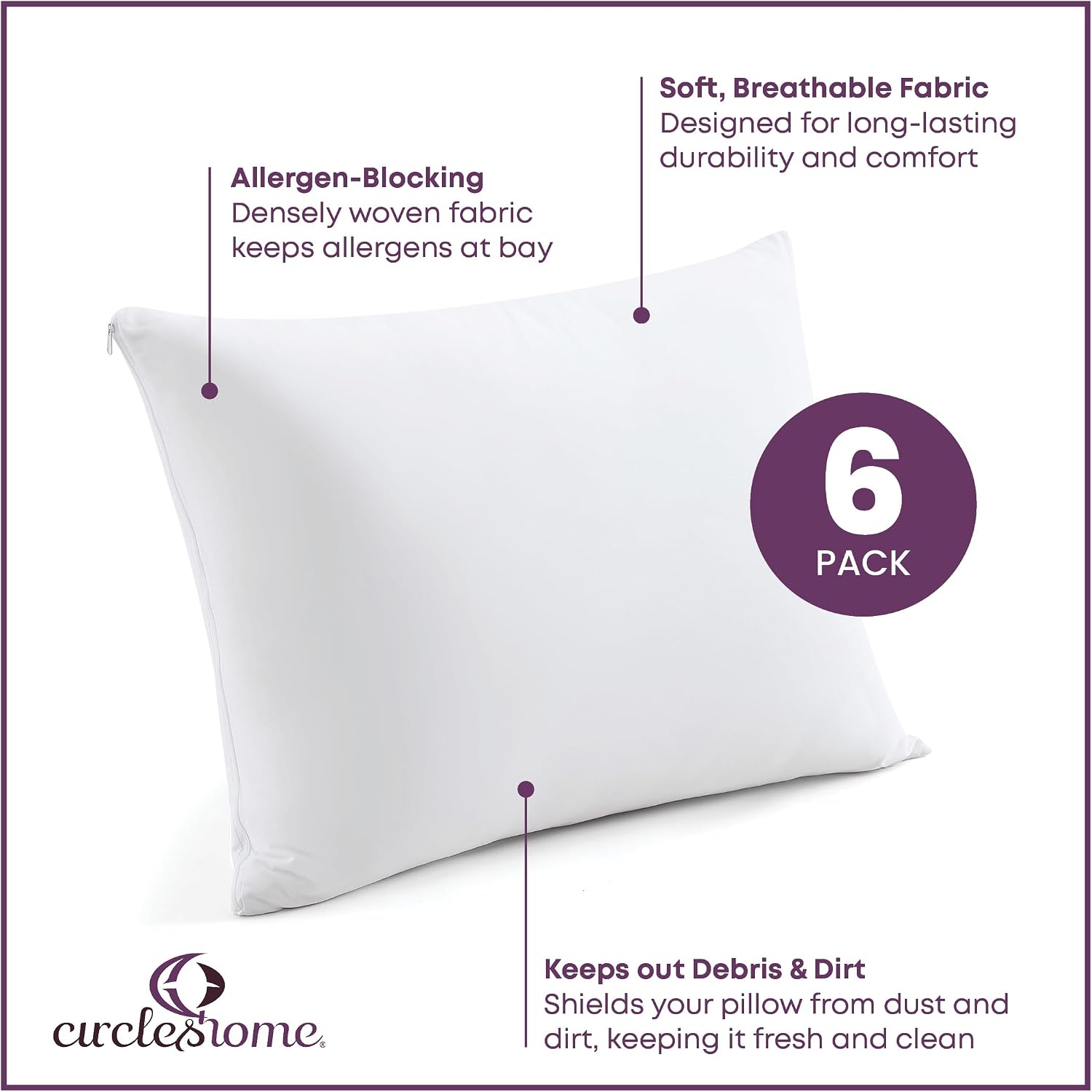 CirclesHome Standard Zippered Pillow Protectors | 100% Cotton Breathable Pillow Covers | Protects Pillows from Dirt, Dust, and Debris | (St…