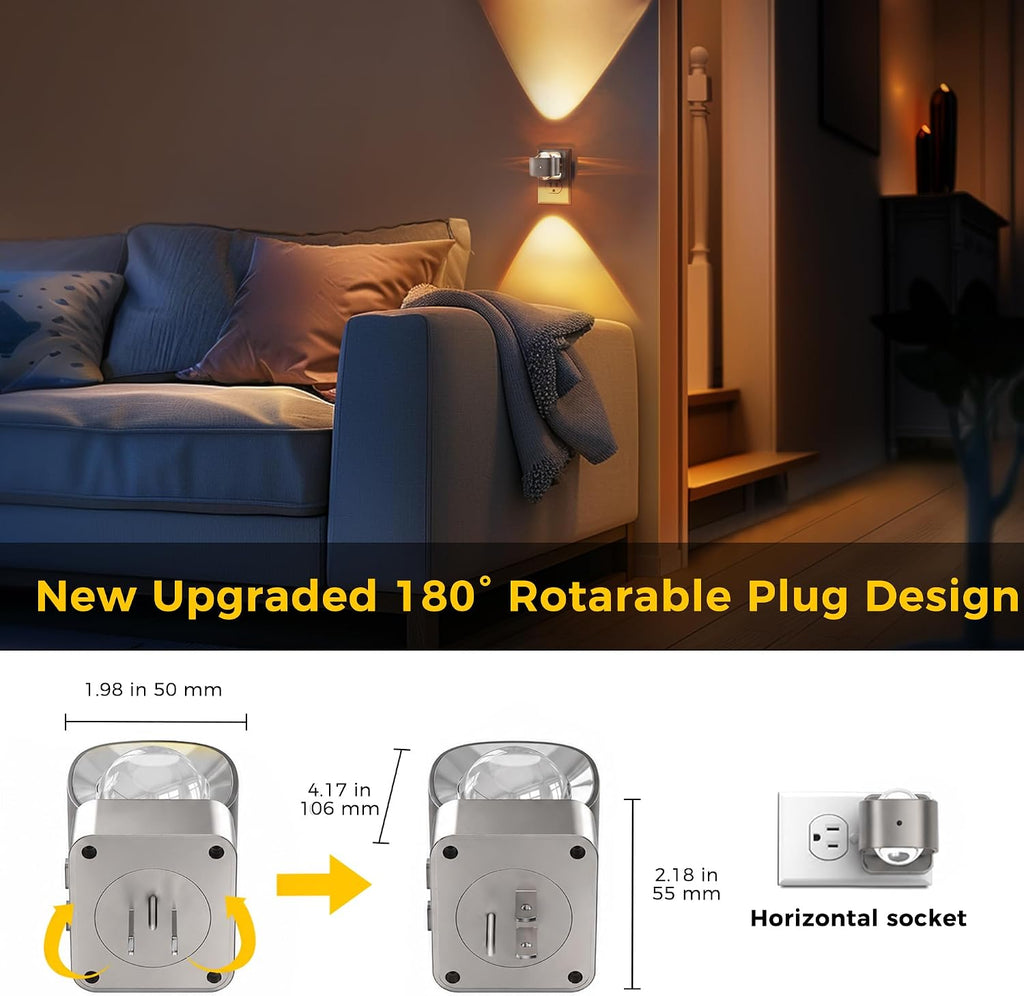 L LOHAS LED Night Light Projector, Night Lights Plug into Wall, Dusk to Dawn Sensor, Silver Swivel Nightlight for Kids, Soft White…