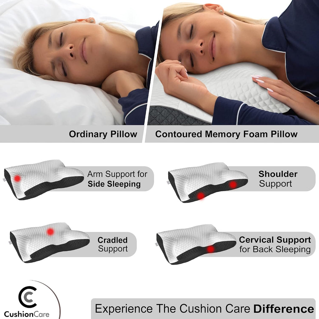 CushionCare Charcoal Pillow for Neck and Shoulder – Bamboo Charcoal Memory Foam Cervical Pillow with Orthopedic Contour Support & Ventilate…
