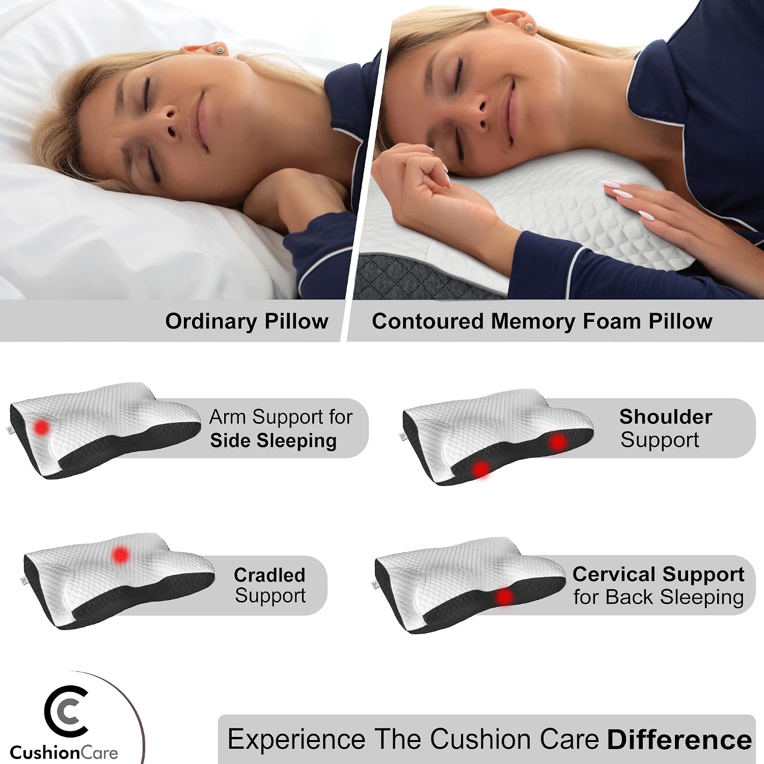 CushionCare Charcoal Pillow for Neck and Shoulder – Bamboo Charcoal Memory Foam Cervical Pillow with Orthopedic Contour Support & Ventilate…