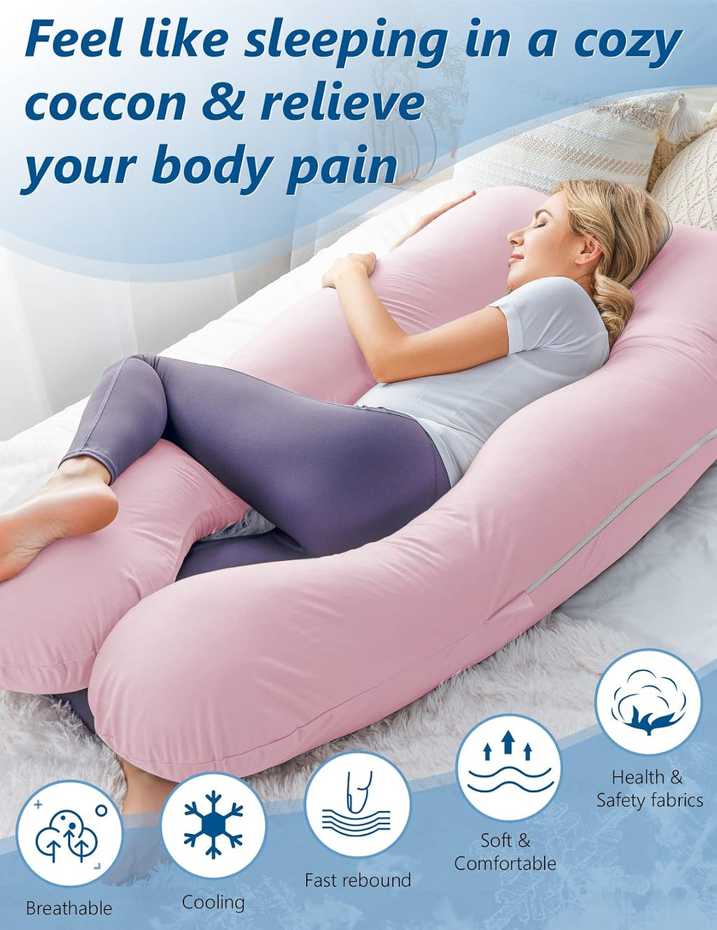 Meiz Pregnancy Pillows, Pregnancy Pillows for Sleeping, Pregnancy Body Pillow Cooling, Maternity Pillow for Pregnant Woman with Cooling Jer…