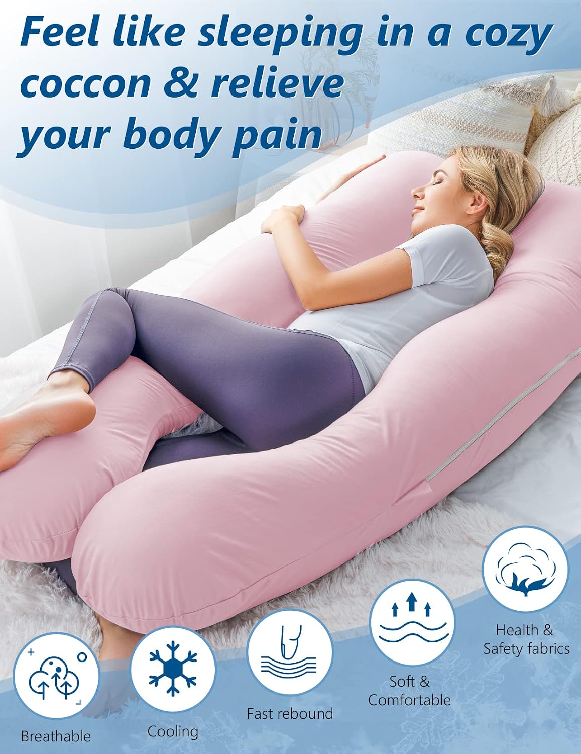 Meiz Pregnancy Pillows, Pregnancy Pillows for Sleeping, Pregnancy Body Pillow Cooling, Maternity Pillow for Pregnant Woman with Cooling Jer…