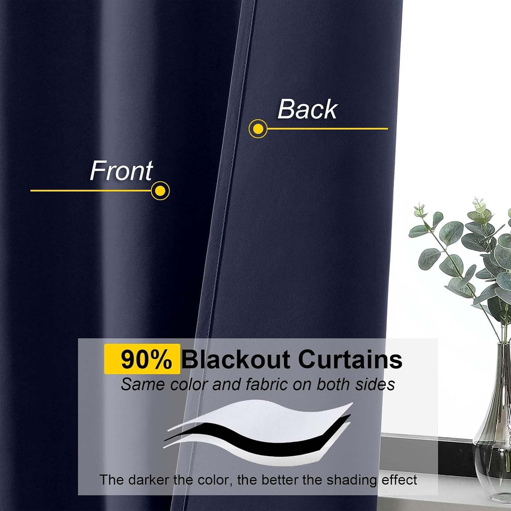 WelvetBLK Navy Blue Room Darkening Curtains for Bedroom Living Room 45 Inch Length 2 Panels Set, Soft Solid Thermal Insulated Rod Pocket Sh…