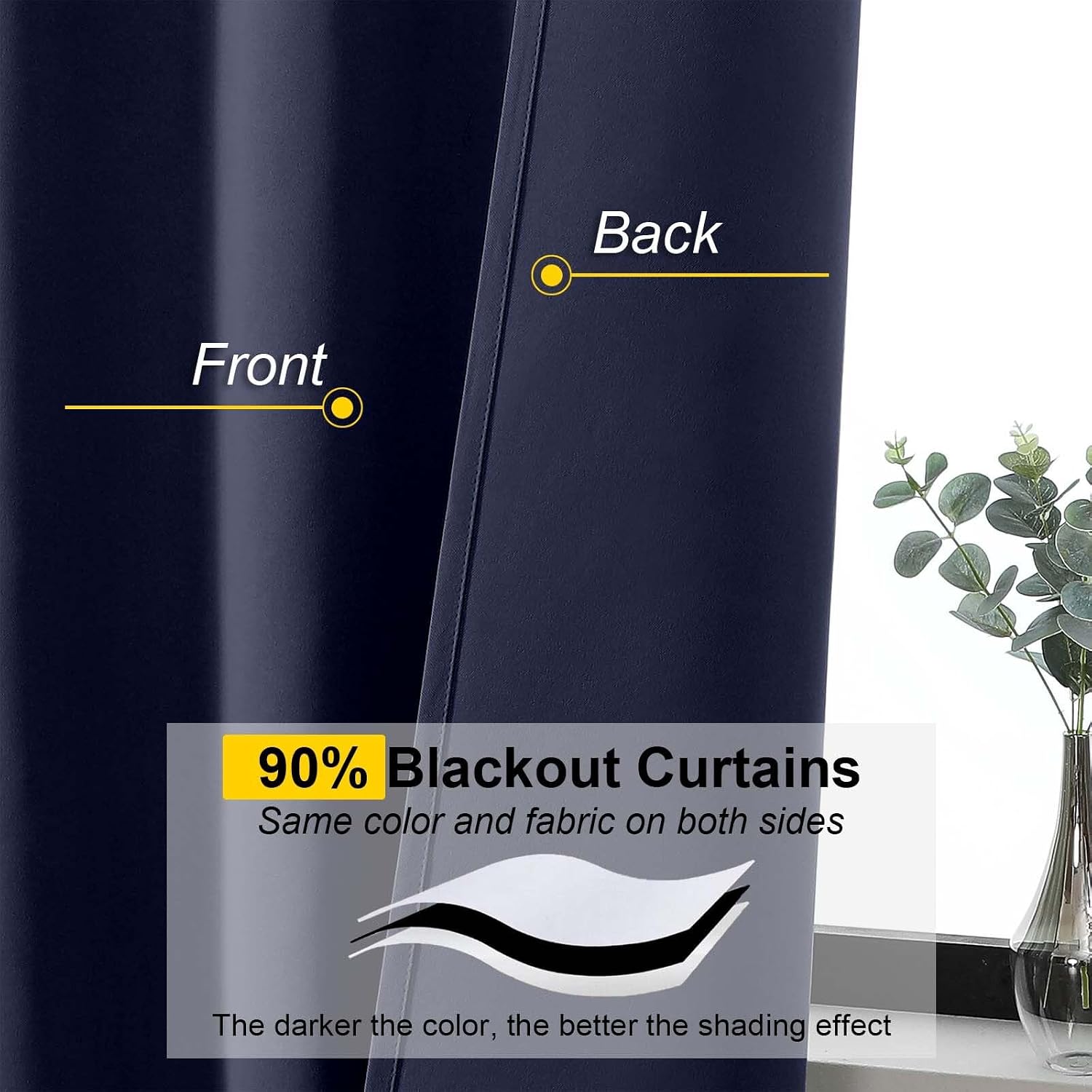 WelvetBLK Navy Blue Room Darkening Curtains for Bedroom Living Room 45 Inch Length 2 Panels Set, Soft Solid Thermal Insulated Rod Pocket Sh…