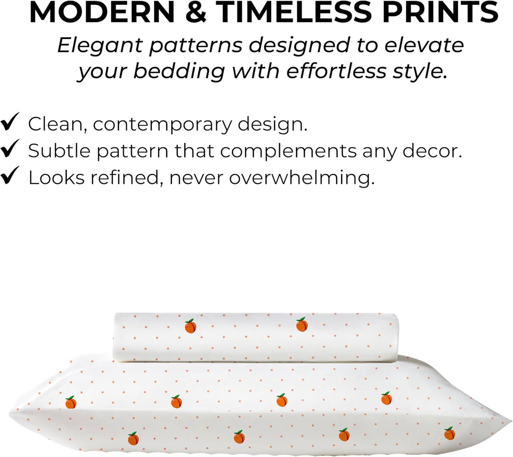 Twin XL Fitted Sheet with 18" Deep Pockets, No Flat - Percale Weave Natural - Breathable 100% Cotton Printed Bedding, 1 Fitted Sheet + 1…