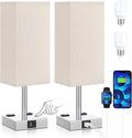 aooshine Beige Set of 2 Touch Lamp with USB Port-Nightstand Lamp with USB-C+A Charge Ports& AC Outlets, 3-Way Dimmable Bedside Lamp with…