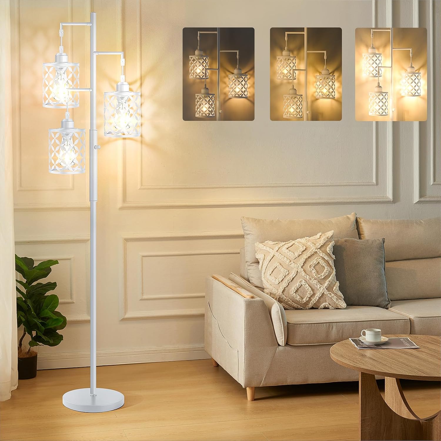 Dimmable Floor Lamp, Farmhouse Standing Lamp with Elegant Metal Cage, Industrial Tall Tree Floor Lamps for Living Room, Bedroom, Study…