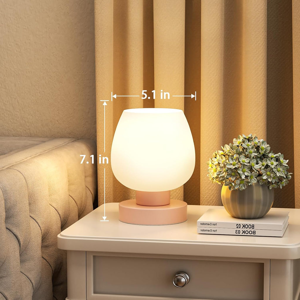 Seealle Pink Touch Table Lamp for Nightstand - Small Bedside Lamp for Bedroom Living Room Night Stands, Desk Lamp with White Glass Shade…