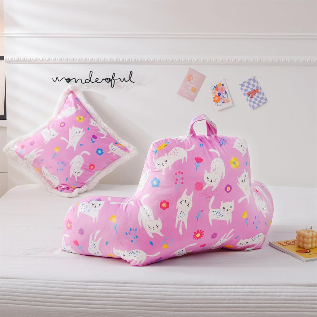 Aimuan Pink Cat Reading Pillow Bed Rest Wedge Backrest Pillow with Arms Back Support for Sitting Up in Bed Cushion Incline Rest Sleeping…