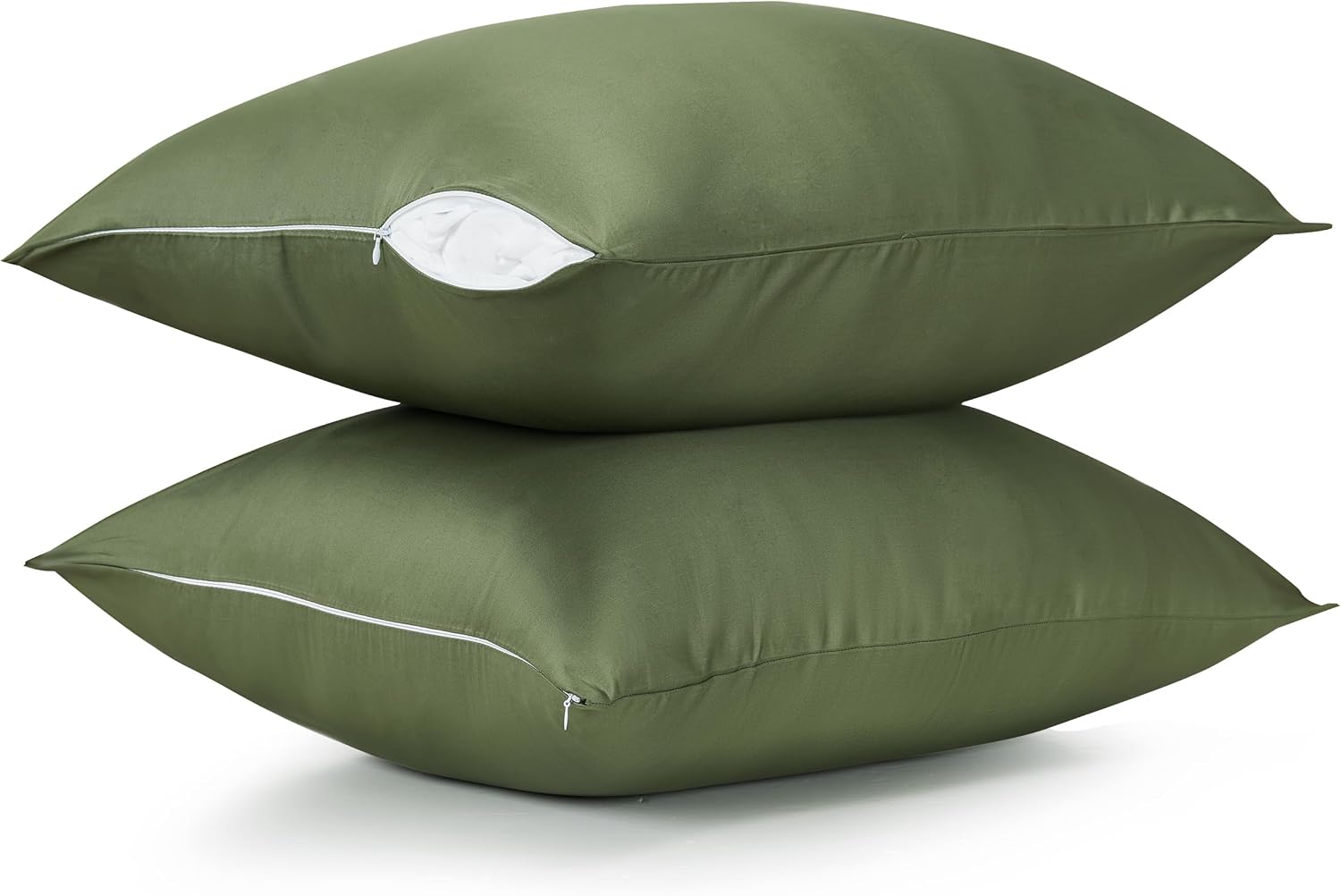 BestSeason Cotton Pillow Protectors/Cases Standard Size with Zipper 2 Pack Olive Green Color, Cooling & Breathable Bed Pillow Protectors Set…