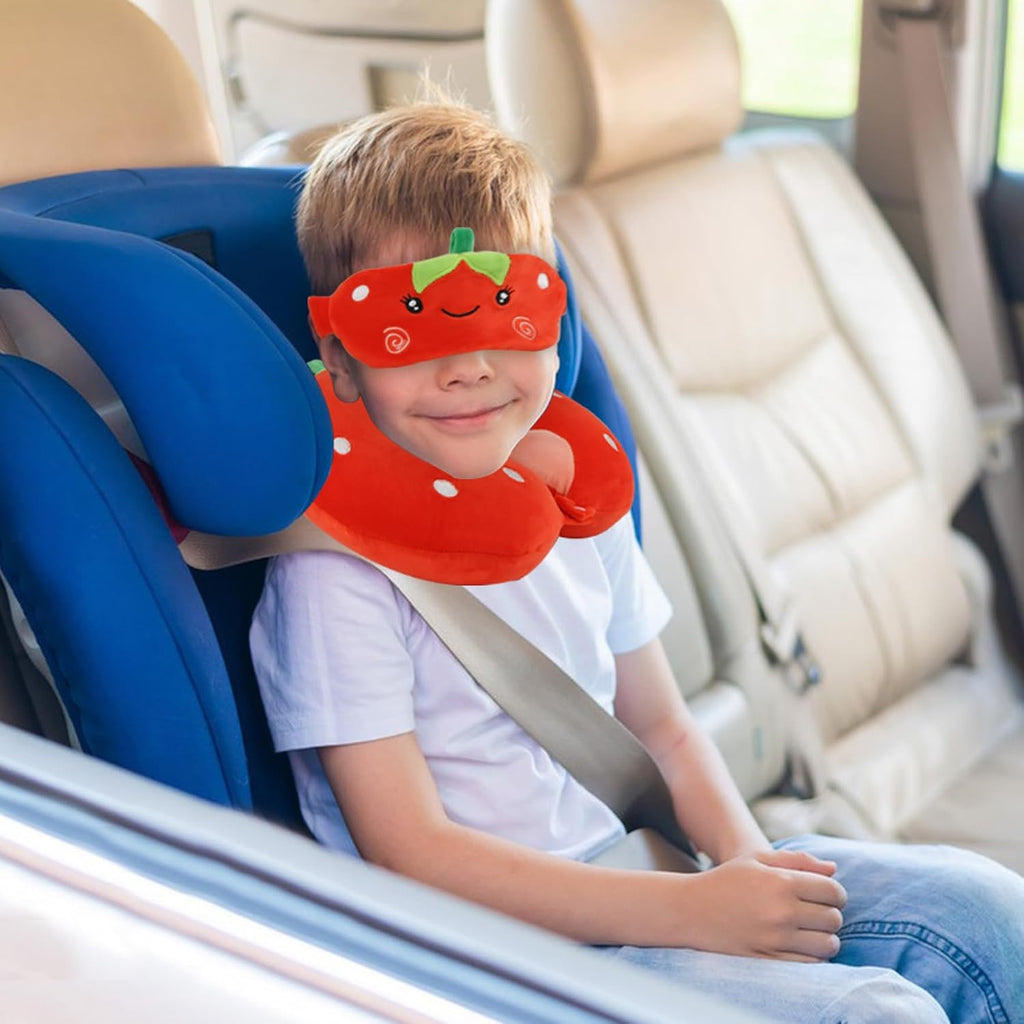 MissSoul Kids Neck Pillow for Travel with Sleep Eye Mask, Cute Travel Neck Pillow, Memory Foam Flight Sleeping Headrest Pillow for Boys & G…