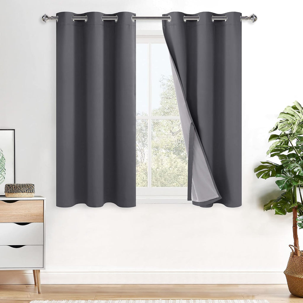 Xwzo 100% Blackout Curtains 45 Inches Long with Tiebacks- Privacy Protection & Noise Blocking Window Draperies Grommet Top with Black Liner…