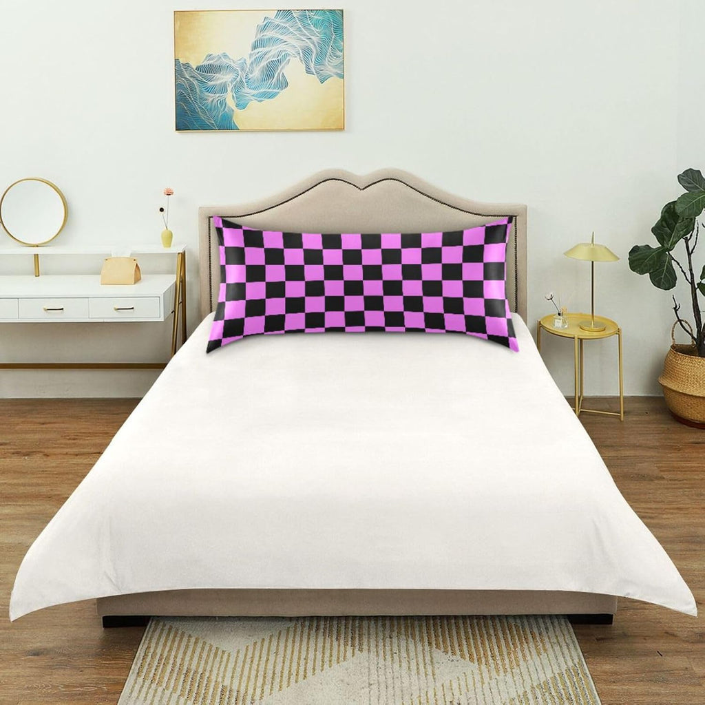 Checkerboard Black Purple Color Plaid Print Pillow Covers Silk Pillowcase for Hair and Skin Soft and Smooth Breathable Satin Pillowcase…