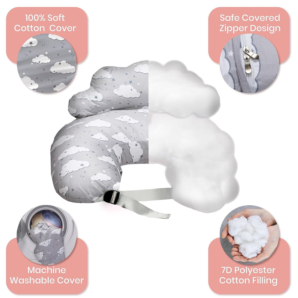 Nursing Pillow – Breastfeeding Pillows with Security Fence for Enhanced Support & Comfort – Removable Cotton Cover, Adjustable Waist…