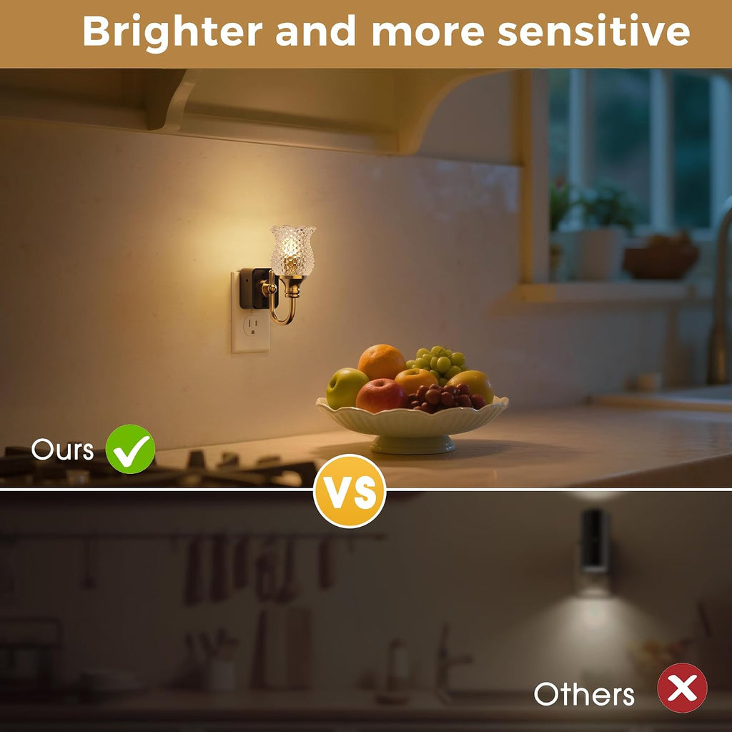 L LOHAS LED Night Lights Plug into Wall, 2 Pack 3000K Soft White LED Floral Night Lights with Auto Sensor, 0-100lm Adjustable Brightness…