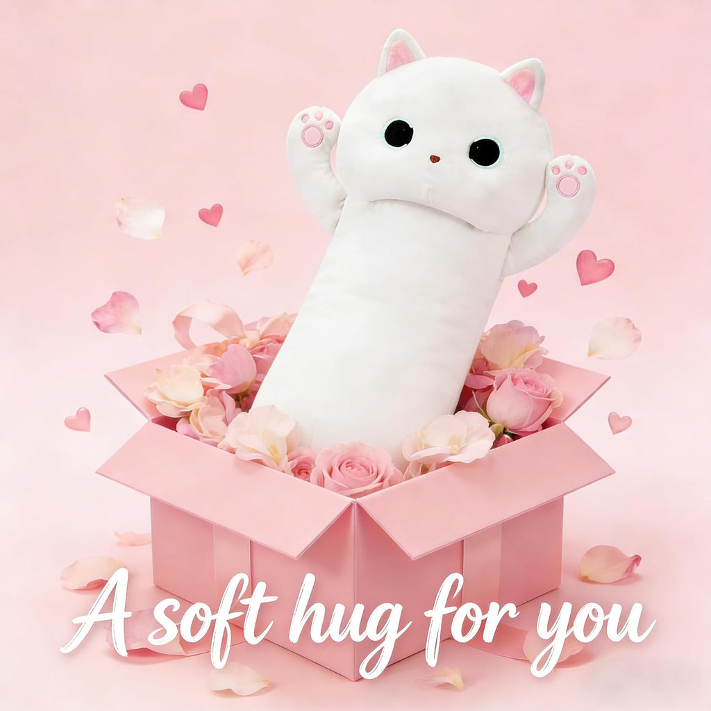 MaoGoLan Long Cat Plush Body Pillow, 44'' Giant White Glow in The Dark Cat Stuffed Animal Toy for Girl Boy Kid, Big Cute Kitty Plush…
