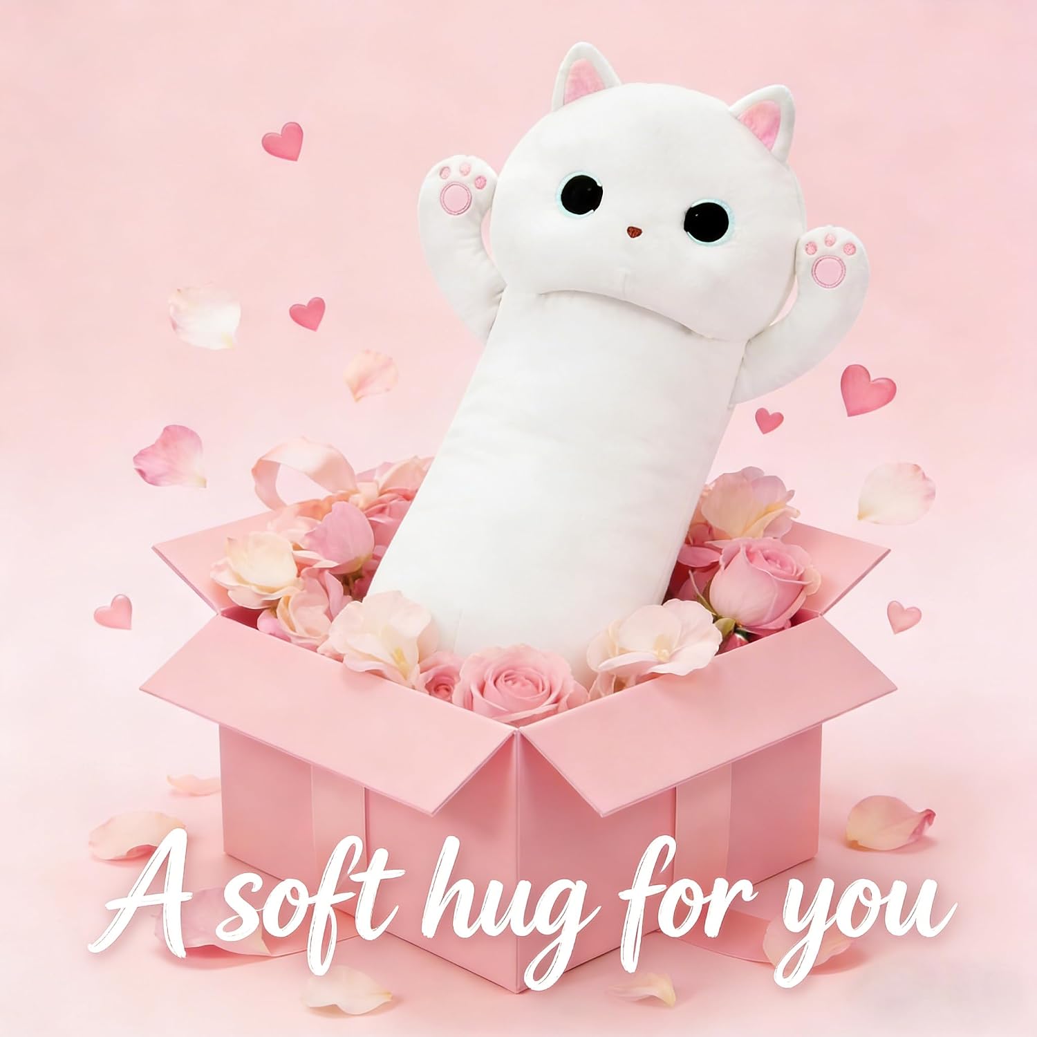 MaoGoLan Long Cat Plush Body Pillow, 44'' Giant White Glow in The Dark Cat Stuffed Animal Toy for Girl Boy Kid, Big Cute Kitty Plush…
