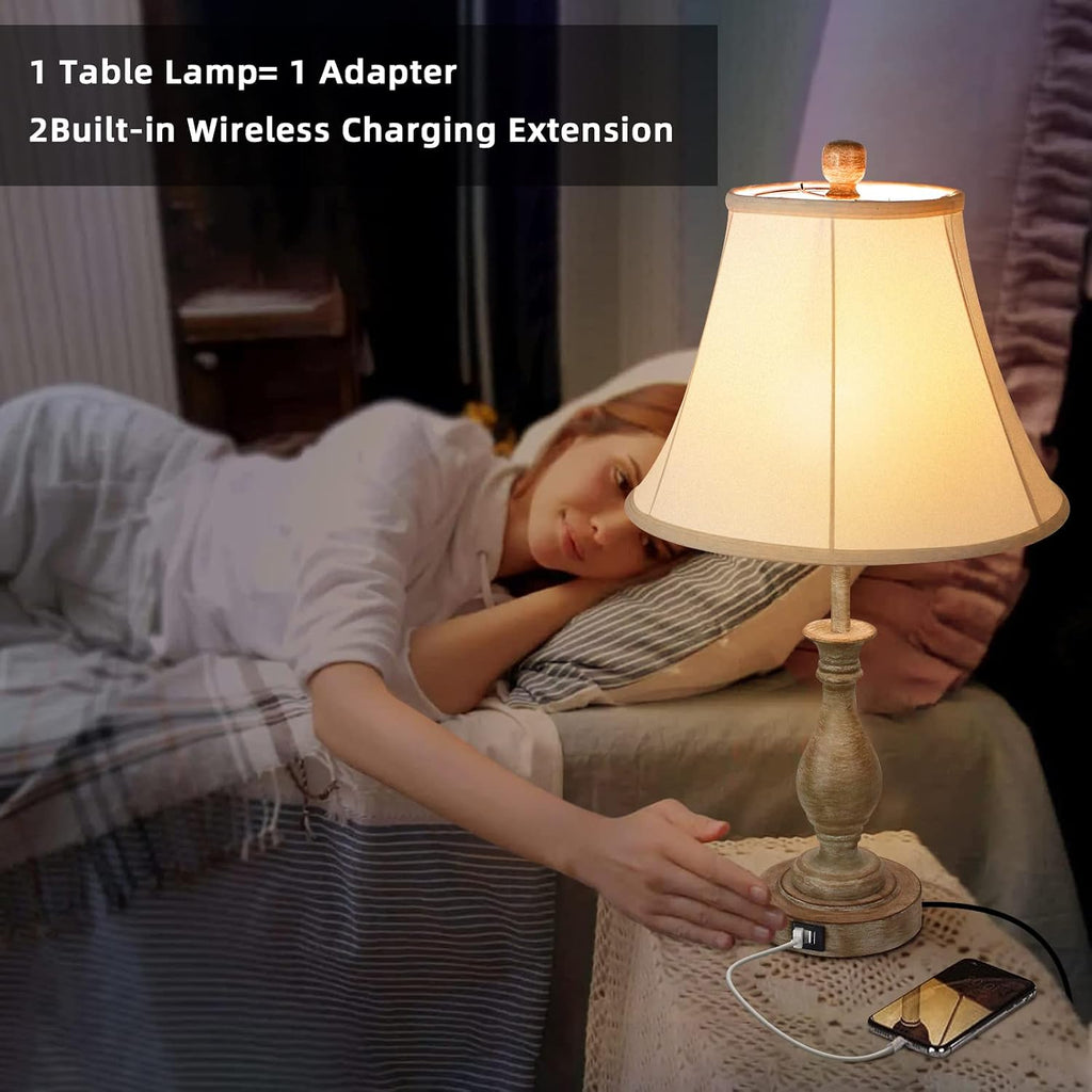 Lalisu Farmhouse Table Lamp Touch Control 3-Way Dimmable Table Lamp, Modern Nightstand Lamp with 2 USB Port Bedside Desk Lamp with Fabric S…