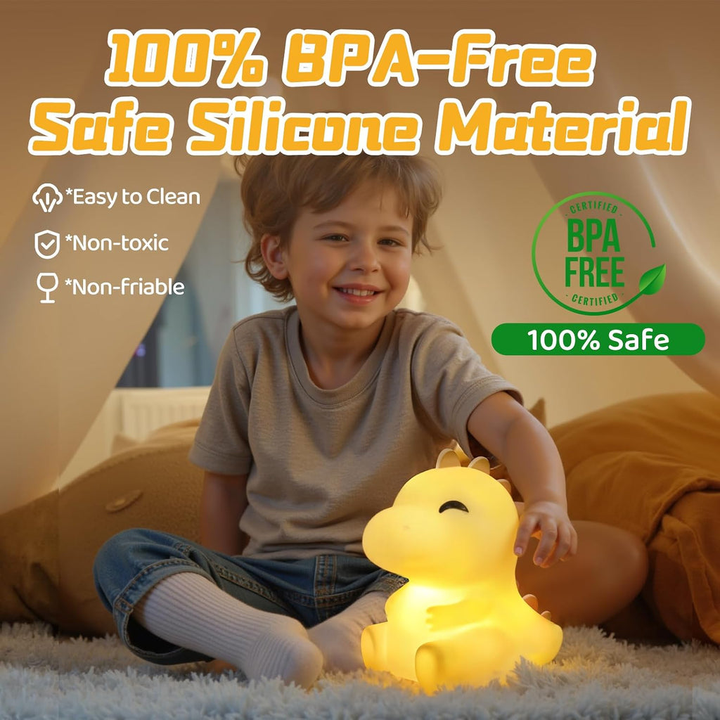 Mewaii Huggwaii Squishy Dinosaur Night Light for Kids, 4 White Noise Dimmable Silicone Kids Night Light, Long Battery Life Rechargeable Din…