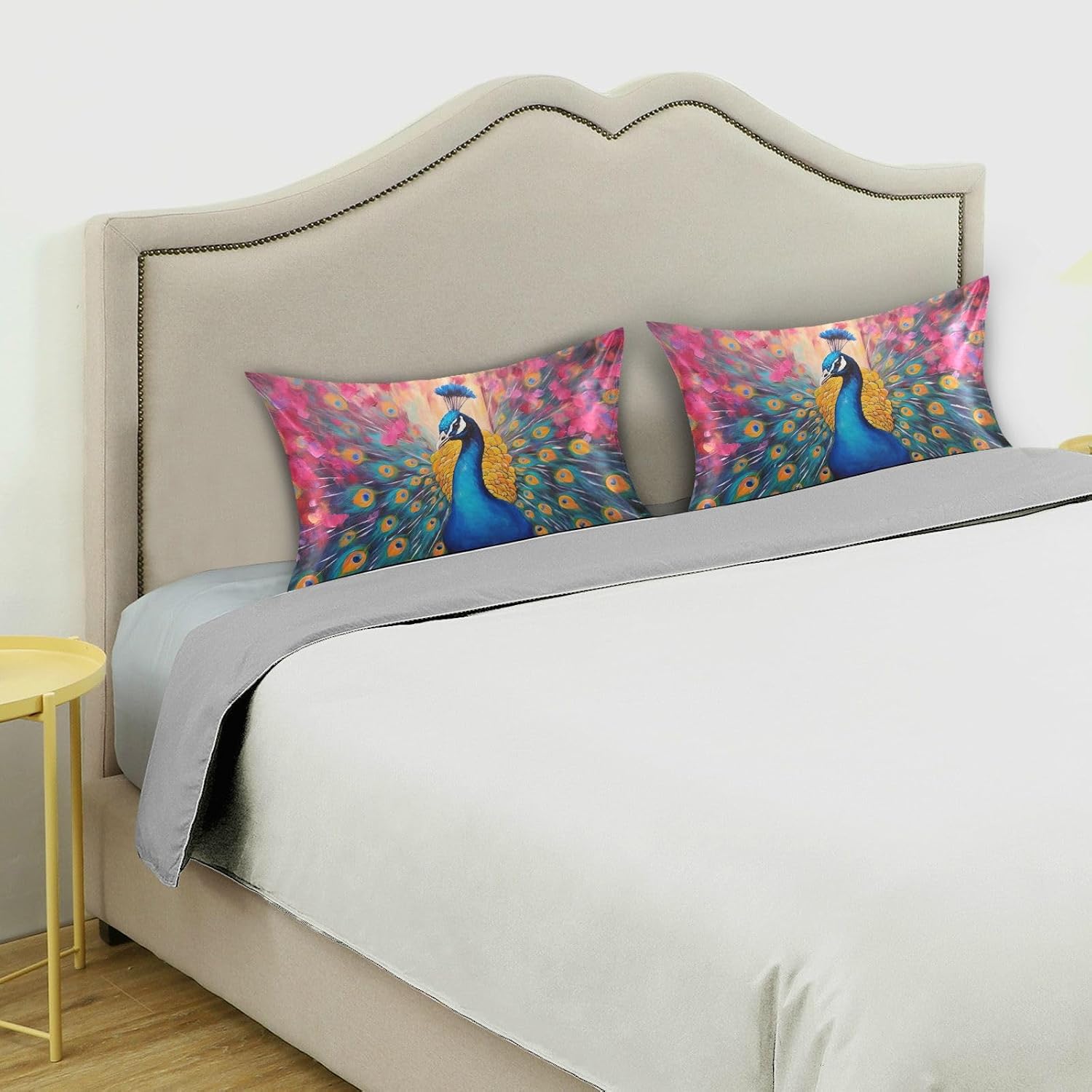 YETTASBIN Peacock Satin Pillowcase, Soft Breathable Silk Pillow Case with Envelope Closure for Hair and Skin, Queen Size 30 x 20 Inch
