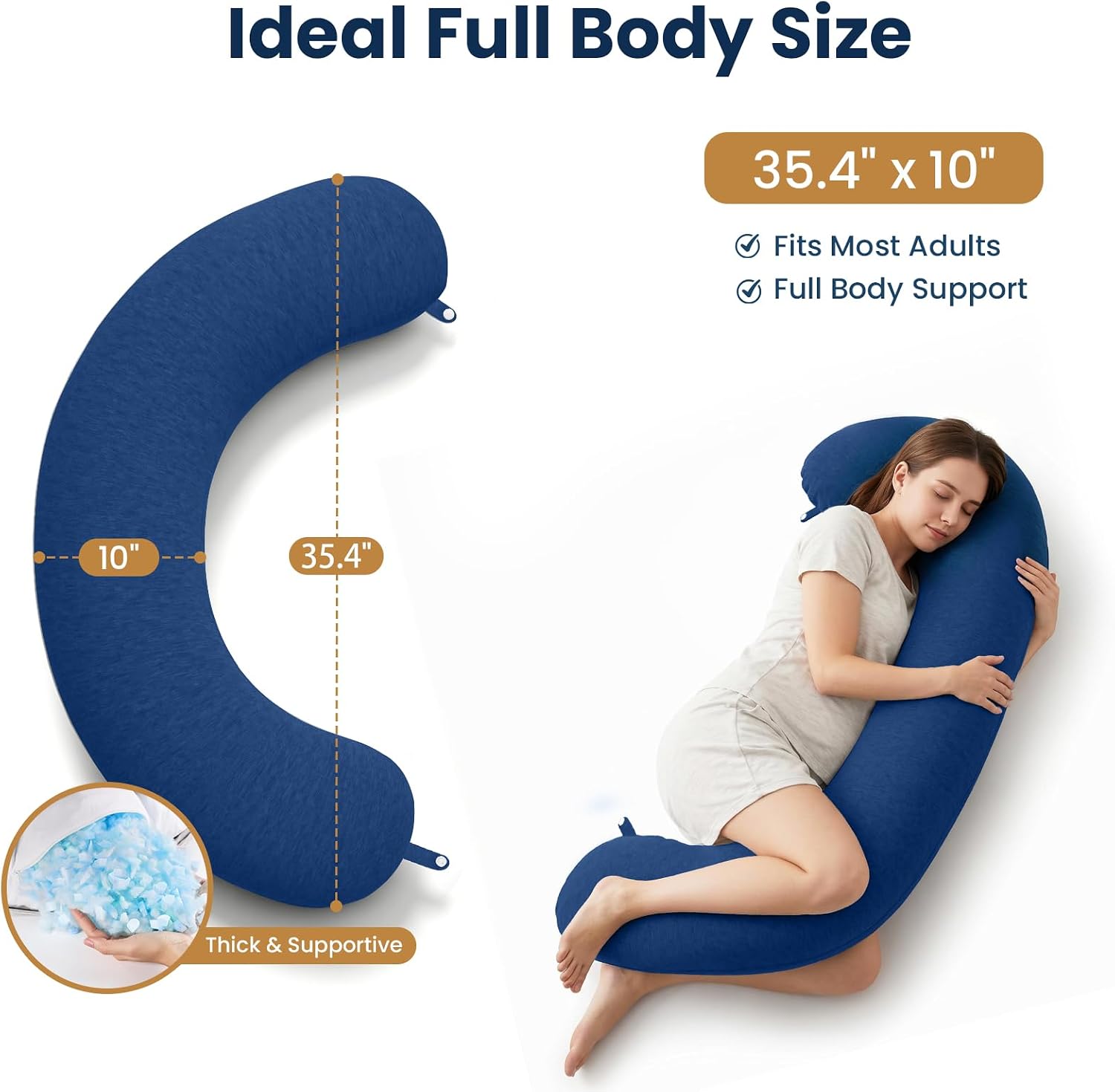TranquilRelax TranquilRelax C Shaped Body Pillow for Side Sleepers, Memory Foam Long Pillow for Leg, Hip & Back Support, Soft Washab…
