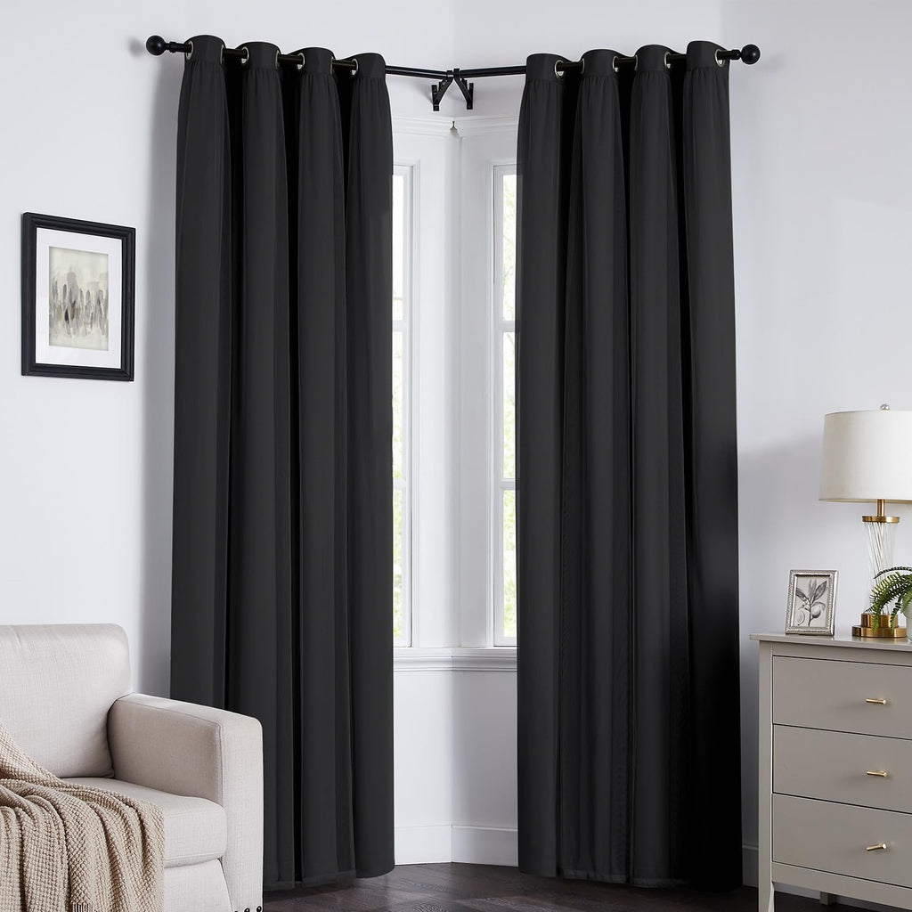 Swandream 100% Blackout Curtains for Bedroom, Double Layer Black Curtains, Black Out Curtain 84 inch Long with Sheer Overlay for Living Roo…