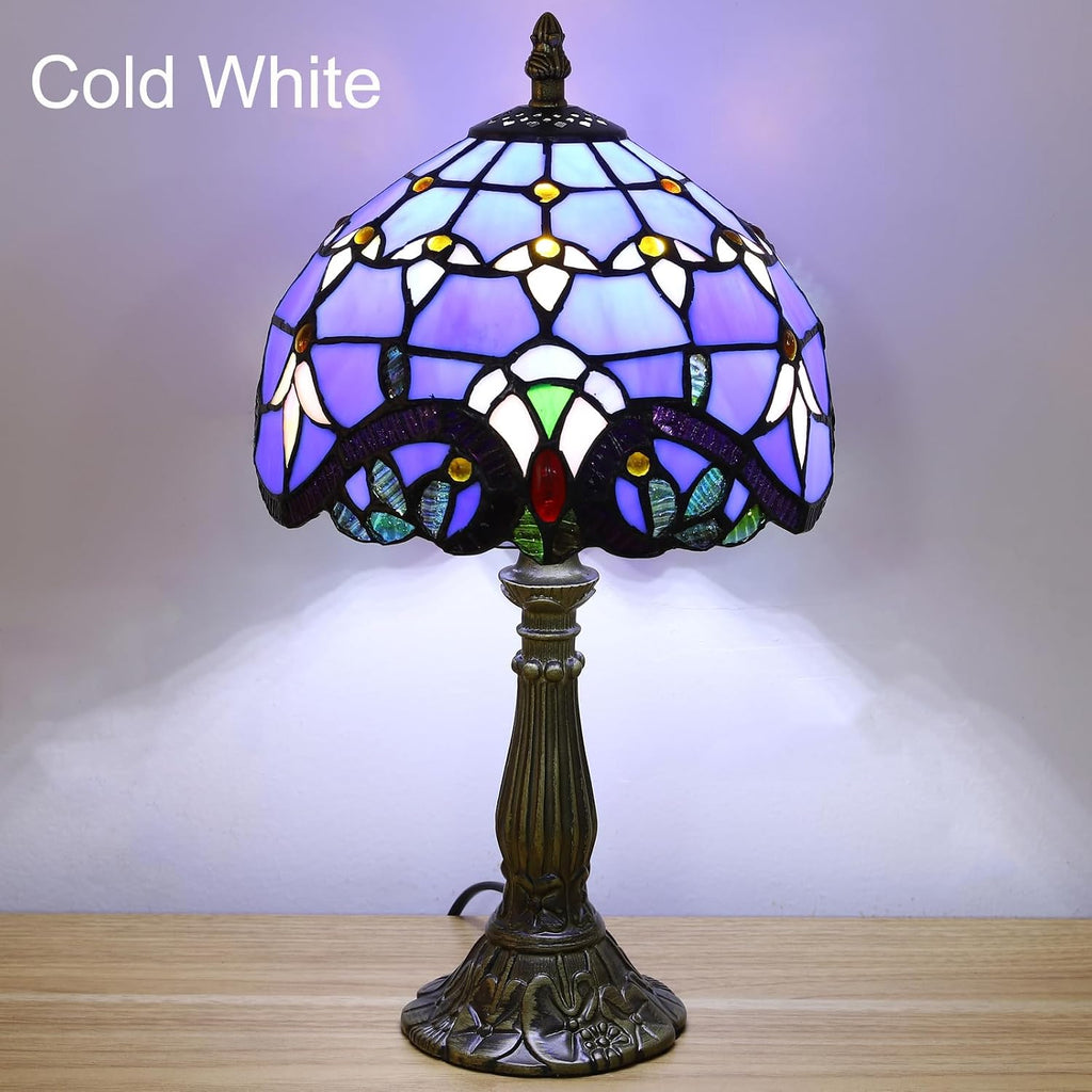 Tiffany Style Table Lamp, Blue Baroque Style Stained Glass Lamp, 8 Inch Small Antique Lamp, for Bedside Nightstand Bedroom Living Room…