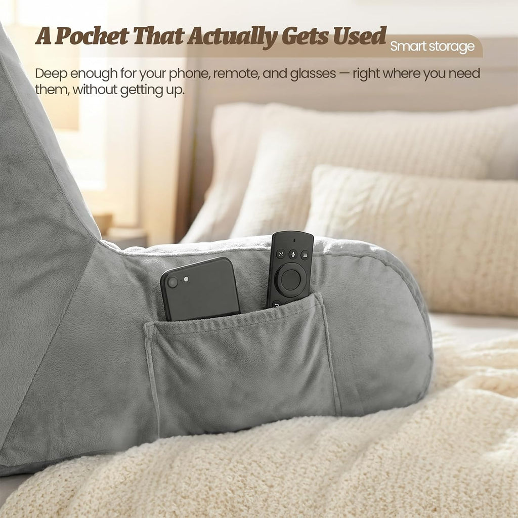 ACH Reading Pillow with Arms for Adults - Adjustable Memory Foam Bed Rest Pillow, Lumbar & Neck Back Support, Soft Velvet Cover Machine…