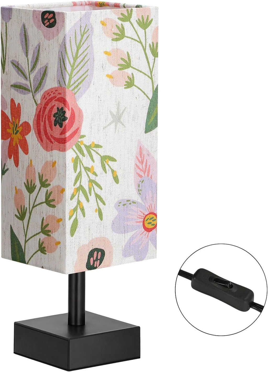 aooshine Flower Table Lamp for Bedroom - Bedside Lamp for Nightstand, Minimalist Night Stand Light Lamp with Square Fabric Shade, Desk…