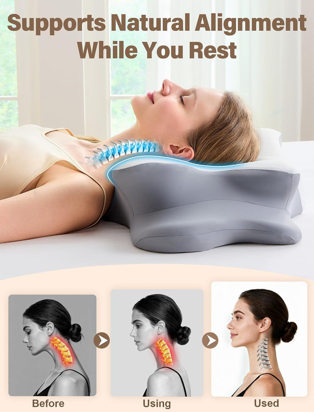 Vjasd Cervical Neck Pillow for – Ergonomic Memory Foam Pillow for Side Sleeper Contour Orthopedic Bed Pillow for Neck Support with Cooling…