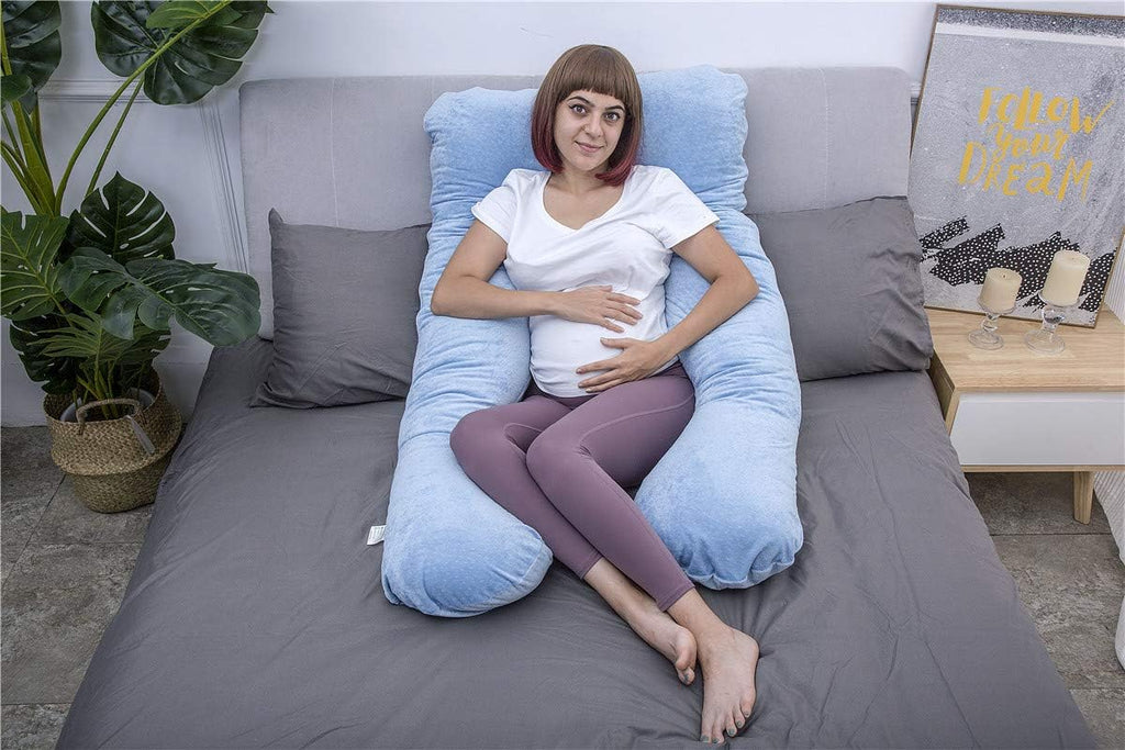 Moonpine MOON PINE Pregnancy Pillow, U Shaped Full Body Pillow for Maternity Support, Sleeping Pillow with Cover for Pregnant Women (Blue)…