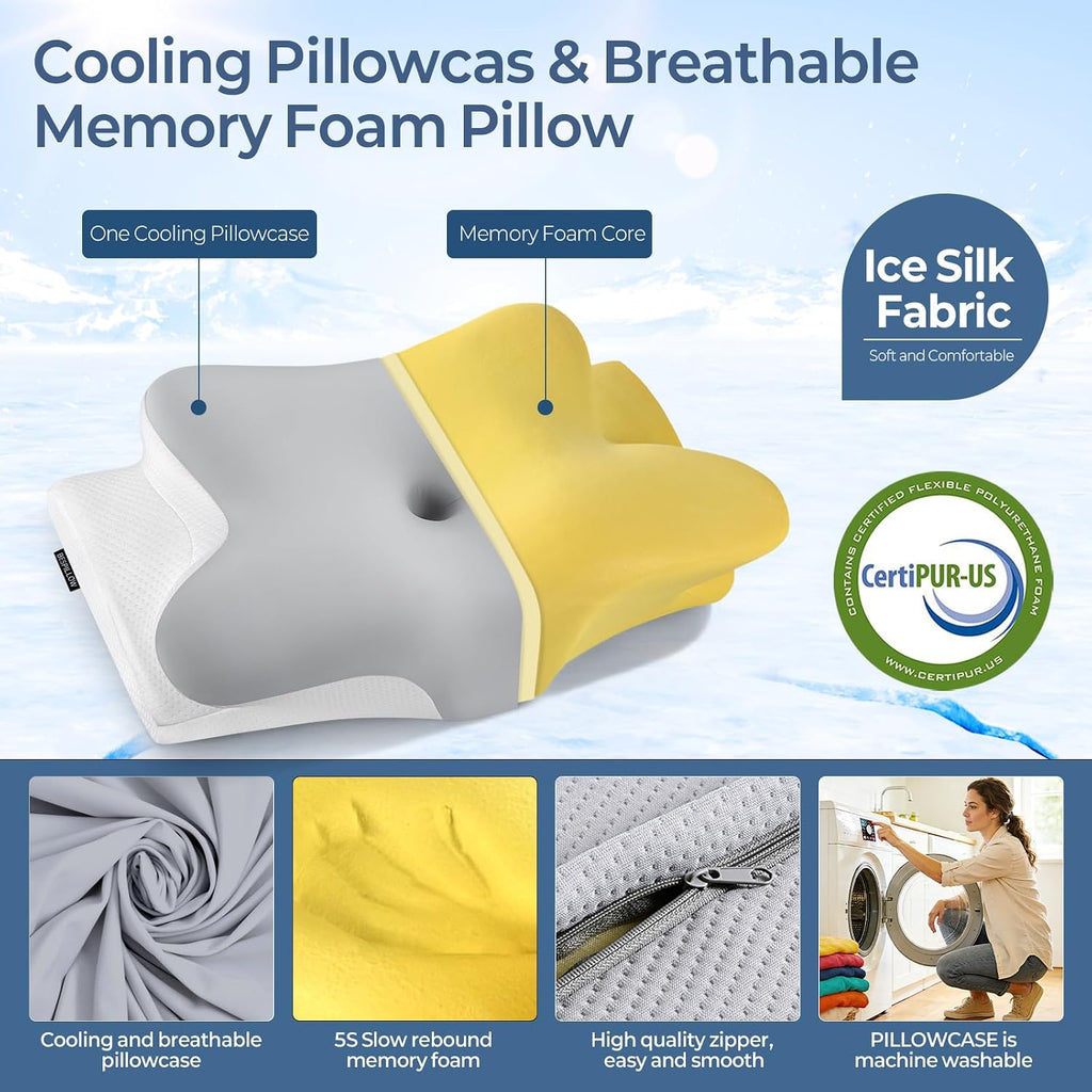 Bespillow Cervical Neck Pillow for - Ergonomic Side Sleeper Pillow for Neck Support, Cooling Memory Foam Pillows for Sleeping, Contour Pill…