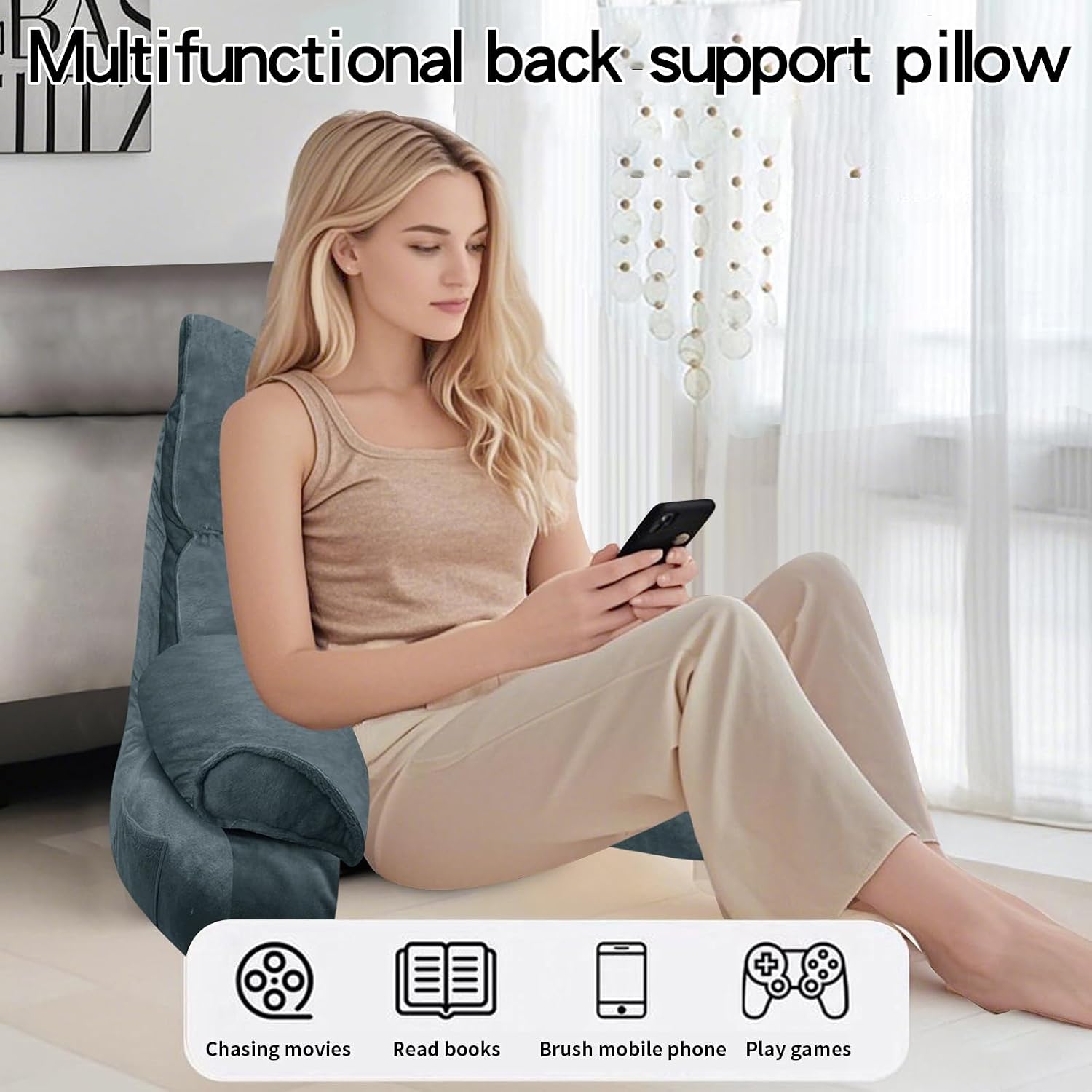 RRPAHWTV Reading Pillow for Bed with High Arm Rests, Back Support Pillow for Sitting Up in Bed with Shredded Memory Foam for Reading, TV…