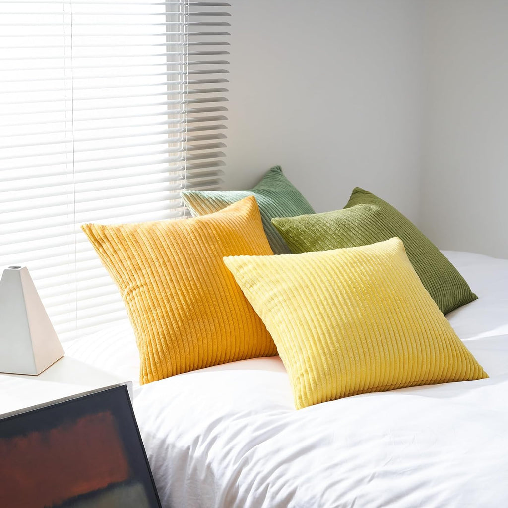 Topfinel Decorative Throw Pillow Covers 18x18 Inches Set of 4, Striped Corduroy Sage Green Yellow Color-Clash Design Cushion Cover, Pillow Ca…