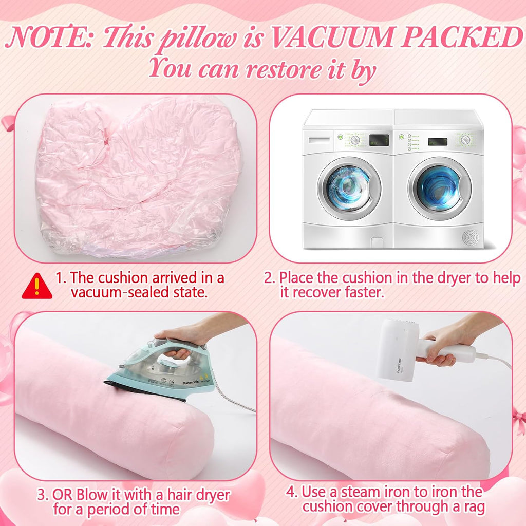 Chunful Body Pink Pillow for Adults 47" x 7.87" Long Lumbar Bolster Pillow with Removable Flannel Cover Pink Round Body Roll Cylinder…