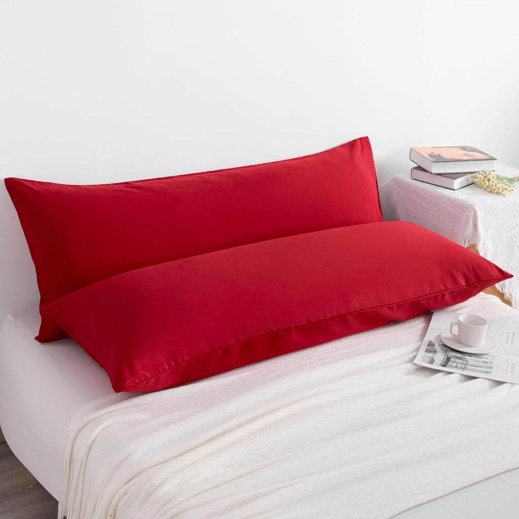 Ntbay 2 Pack Body Pillow Cases, 20x54 inches, Red, Soft, Wrinkle, Fade Resistant, Envelope Closure, Microfiber, 2 Pillowcases in Set, Quali…