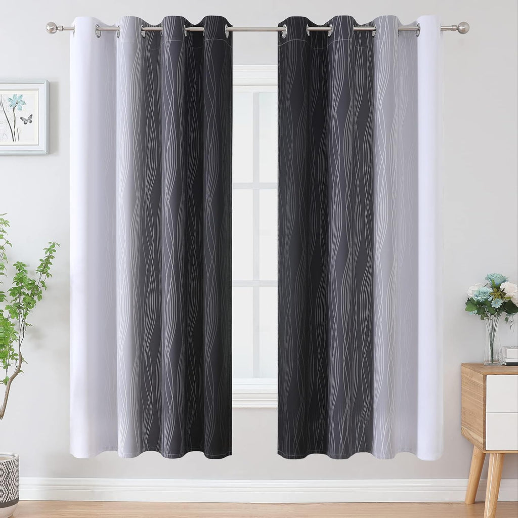 Estelartextiler Estelar Textiler Full Room Darkening Blackout Curtains 72 Inch Length 2 Panels Set, Ombre Greyish White and Black Thermal I…