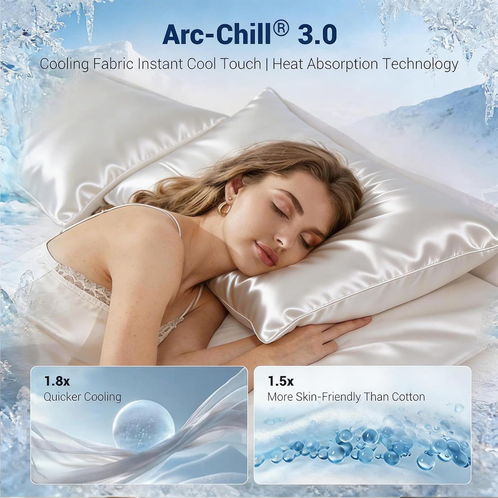 Luxear Cooling Pillow Cases for Hot Sleepers, Double-Sided Upgraded Arc-Chill Q-Max > 0.5 Cooling Satin Pillowcase, Silky Soft, Hair & Skin…