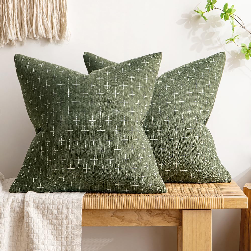 MIULEE Pack of 2 Decorative Vintage Burlap Linen Euro Sham Spring Throw Pillow Covers for Sofa Couch Bed 24x24 Inch Modern Farmhouse…