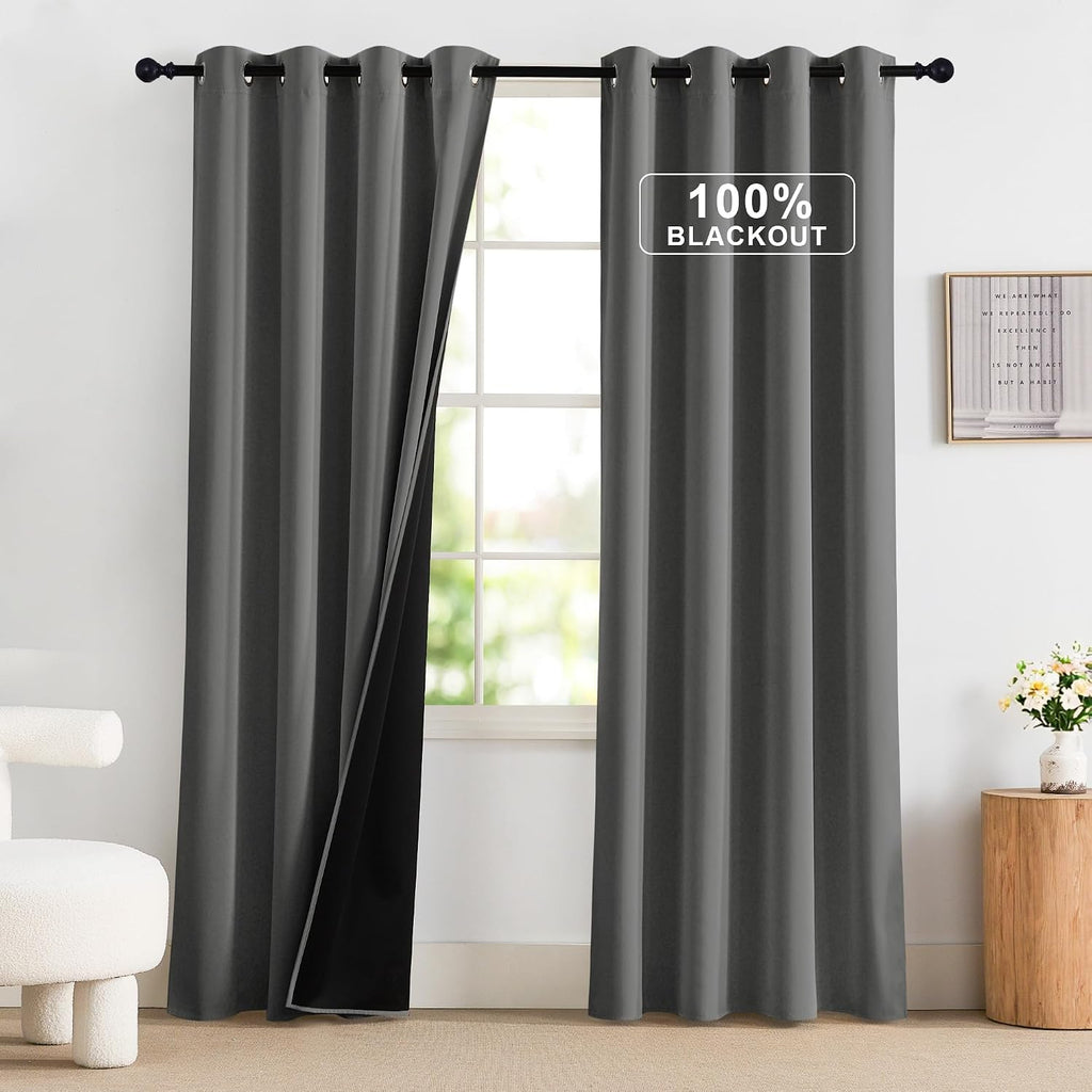 NICETOWN 100% Blackout Curtains 84 inch Long for Bedroom, Total Blackout Thermal Insulated Grommet Long Window Curtains 2 Panels Set, 2…