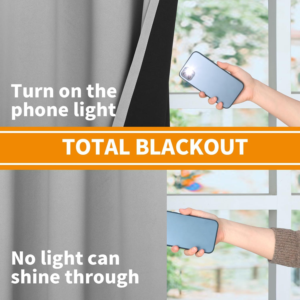 YoungsTex 100% Blackout Curtains Thermal Insulated Grommet Top Total Blackout Window Curtains for Bedroom with Black Back, 2 Panels, Light…